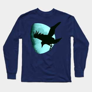 Nocturnal Raven Once In A Blue Moon Halloween Art Long Sleeve T-Shirt